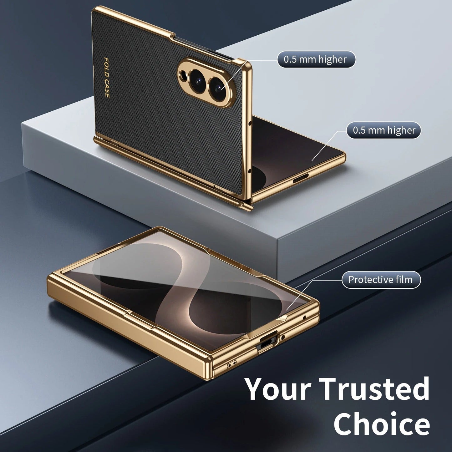 Leather Golden Border Phone Case with Steel Film for Samsung Galaxy Z Fold 8