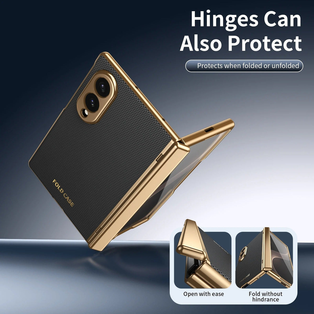 Leather Golden Border Phone Case with Steel Film for Samsung Galaxy Z Fold 8