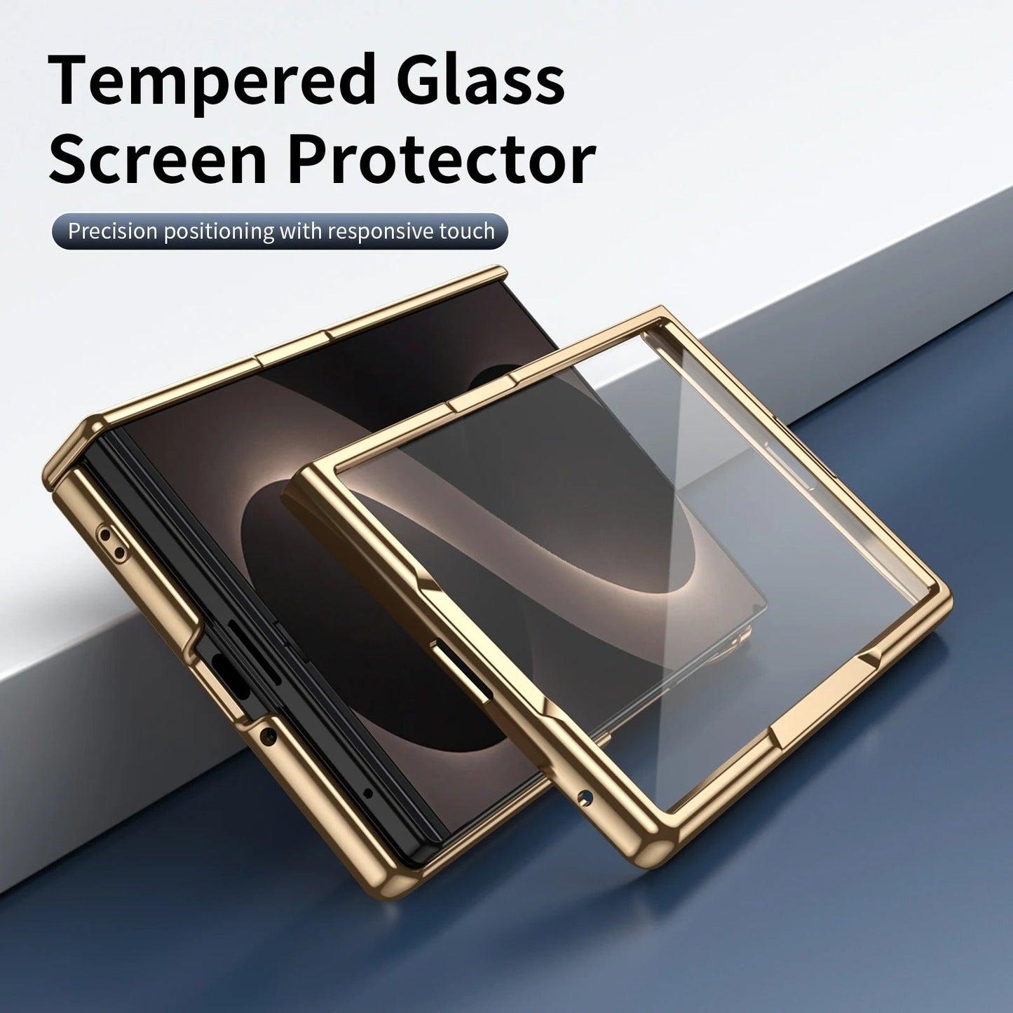 Leather Golden Border Phone Case with Steel Film for Samsung Galaxy Z Fold 8