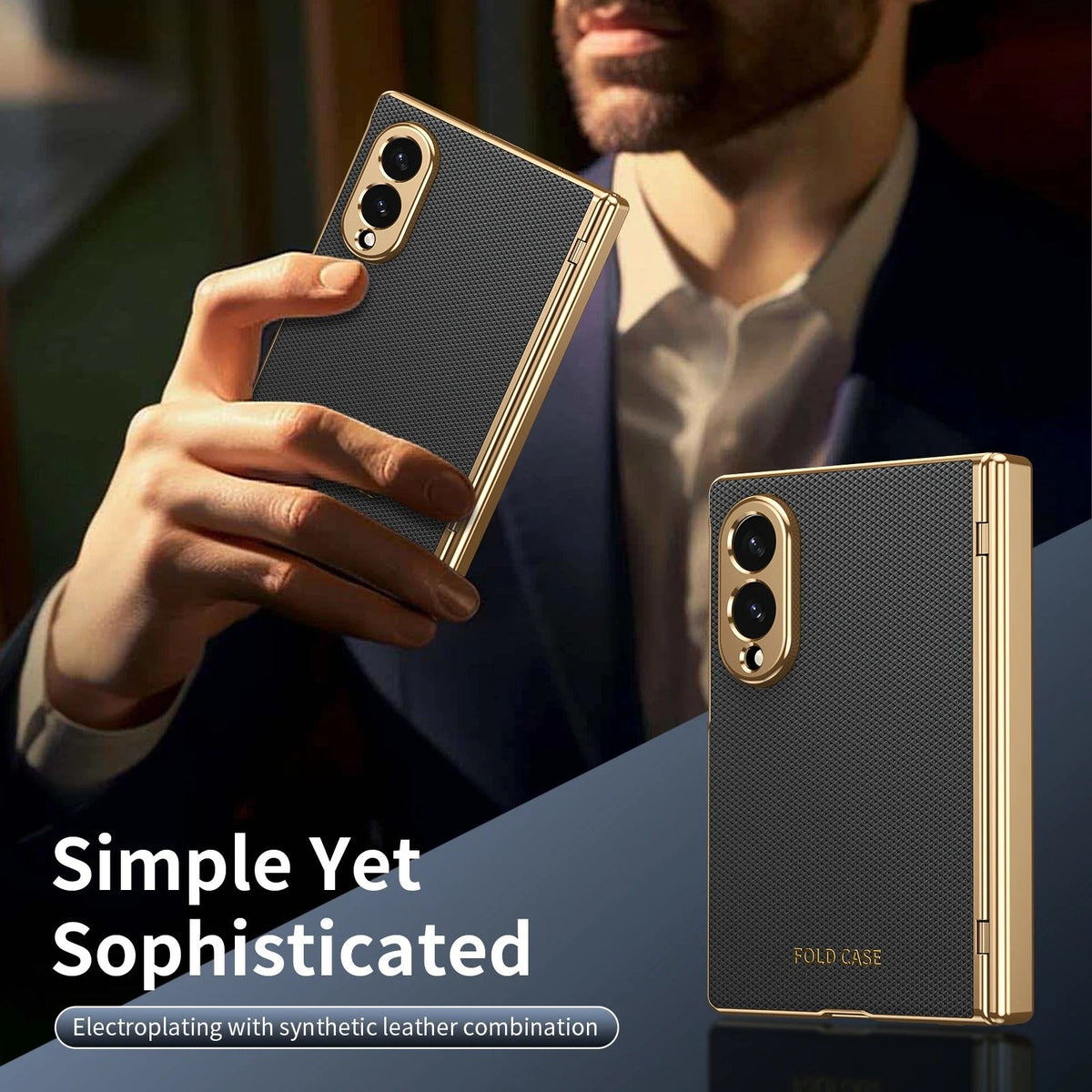 Leather Golden Border Phone Case with Steel Film for Samsung Galaxy Z Fold 8