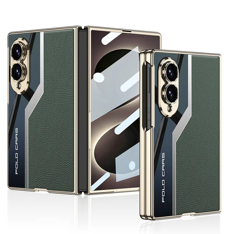 Galaxy Z Fold 8 Wide New Luxury Leather Plating Screen Glass Lens Protect Cover