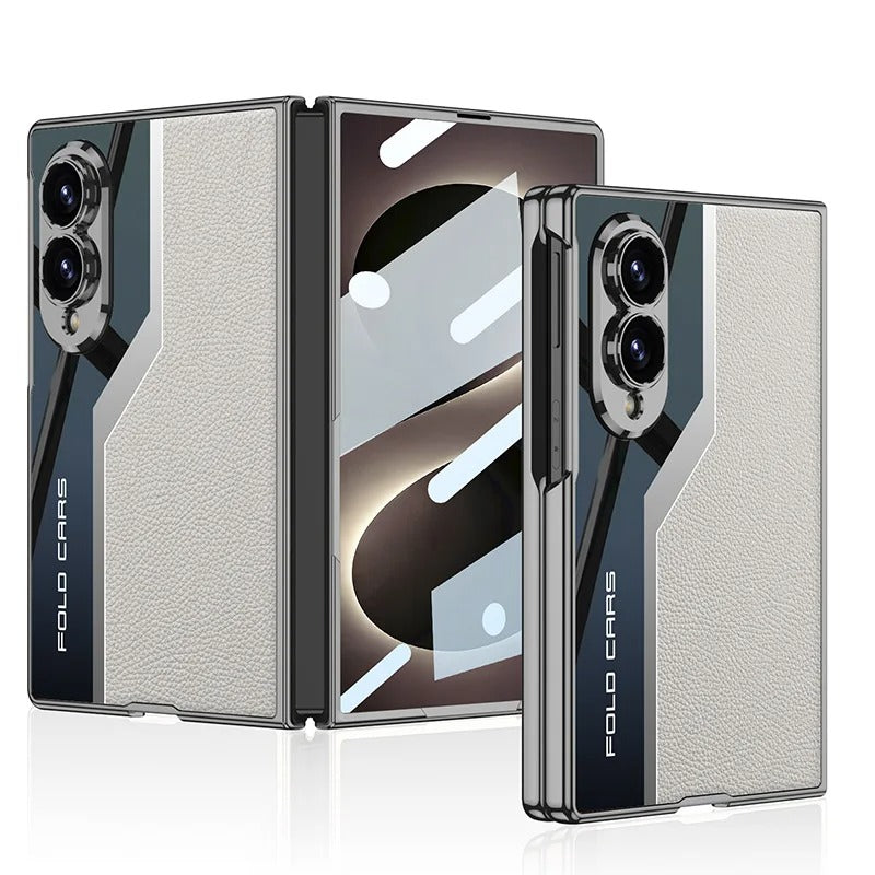 Galaxy Z Fold 8 Wide New Luxury Leather Plating Screen Glass Lens Protect Cover