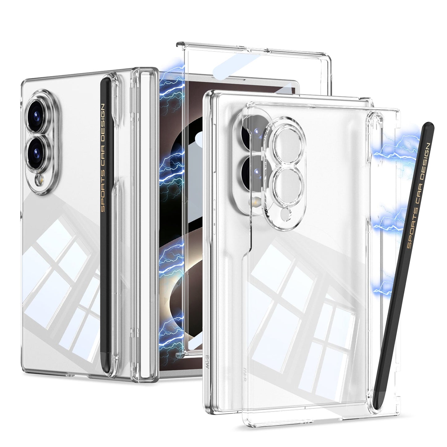 Magnetic Hinge Protective Phone Case With Pen-slot & Stylus & Screen Glass Flim For Galaxy Z Fold 8