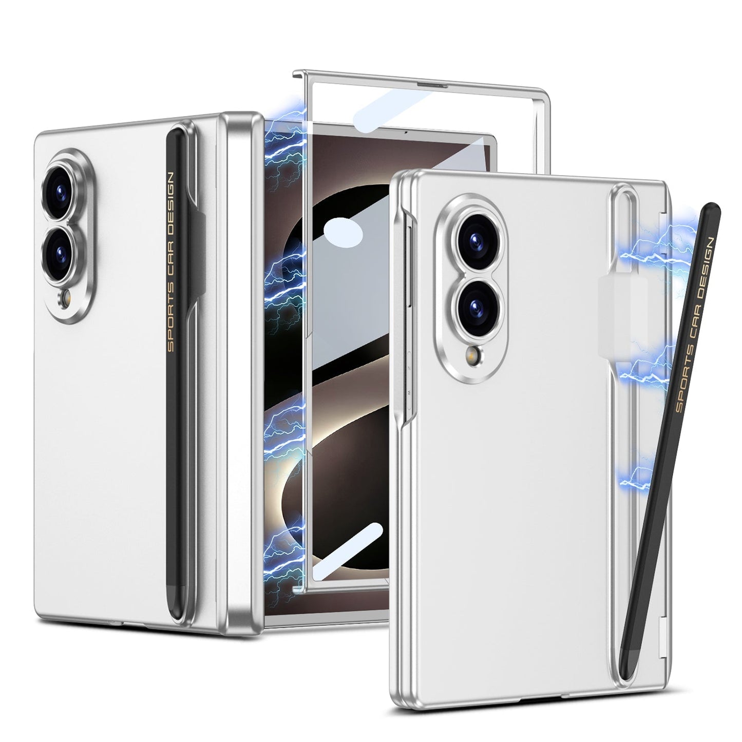 Magnetic Hinge Protective Phone Case With Pen-slot & Stylus & Screen Glass Flim For Galaxy Z Fold 8