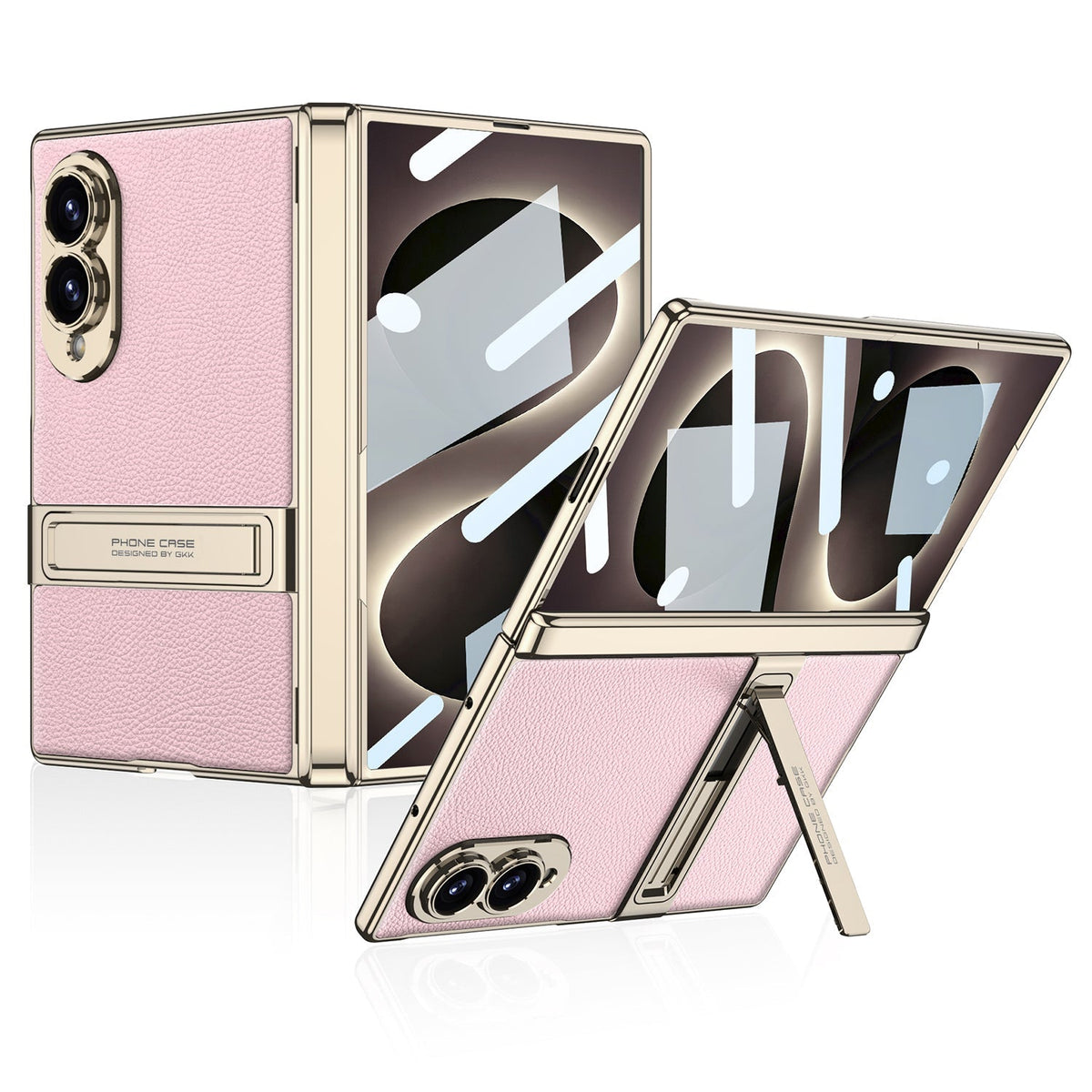 Leather Case For Galaxy Z Fold 8 – Gold-Finish Frame, Built-In Tempered Glass Film & Hidden Kickstand