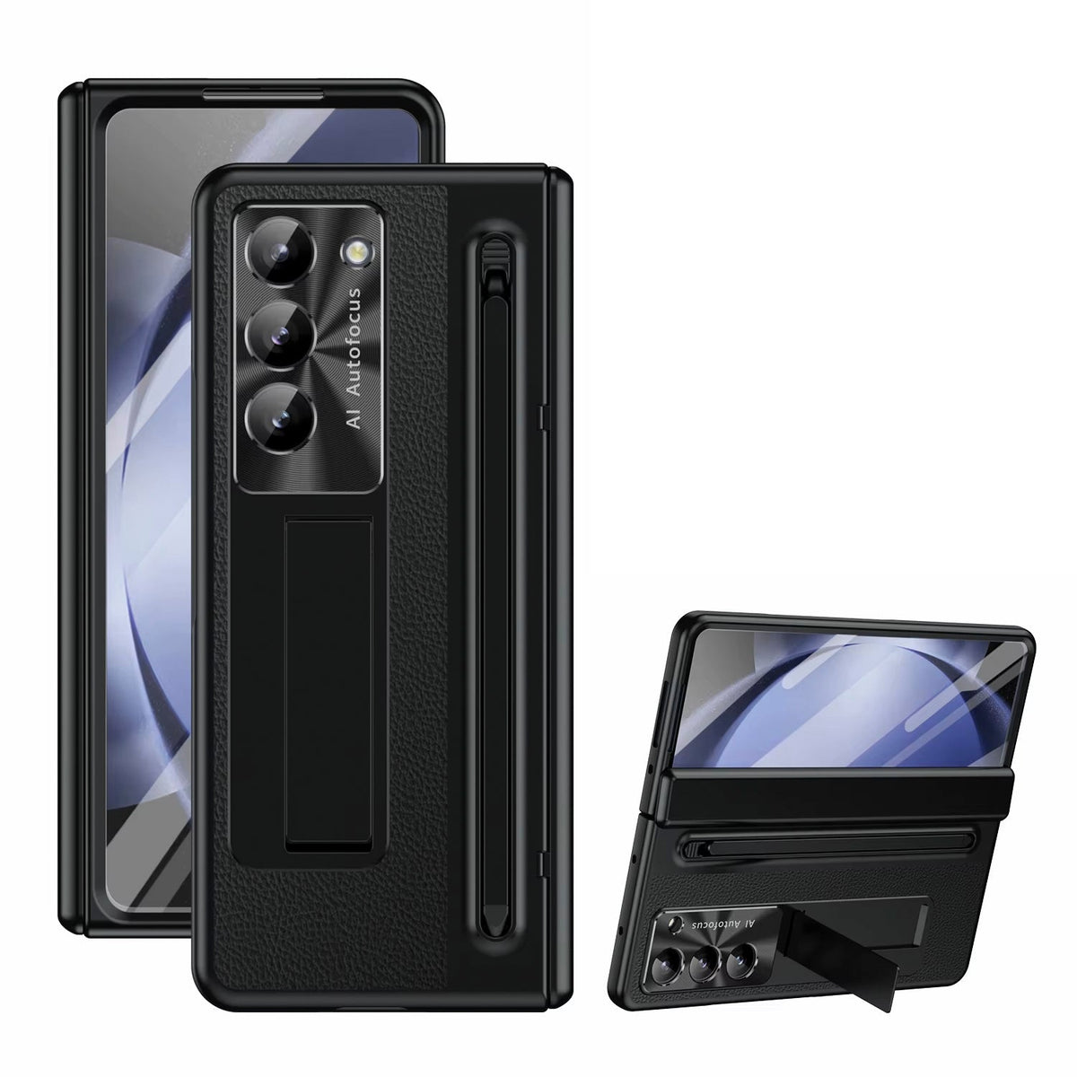 Leather Golden Electroplated Phone Case With Back Screen Glass and Stylus For Galaxy Z Fold 8
