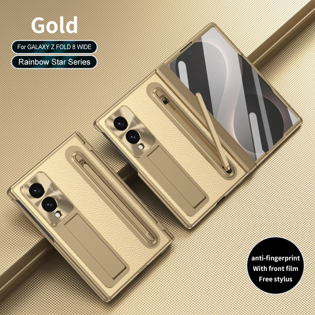 Leather Golden Electroplated Phone Case With Back Screen Glass and Stylus For Galaxy Z Fold 8