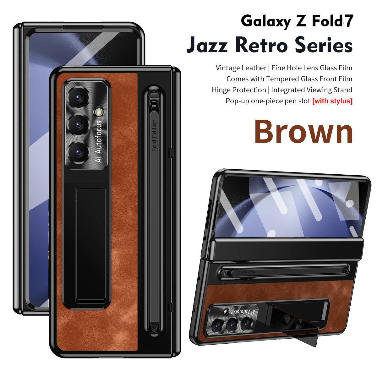 Jazz Retro Style Anyi-fall Protective Leather Phone Case For Galaxy Fold 8