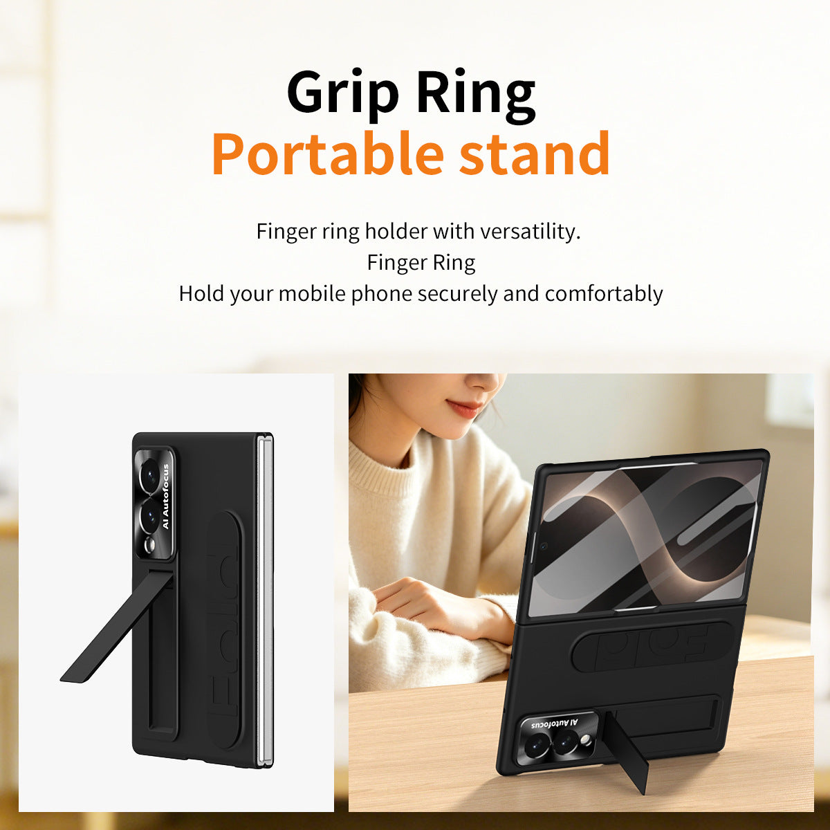 Armor Phone Case Built-In Tempered Glass, Hidden Kickstand & Wrist Strap For Galaxy Z Fold 8