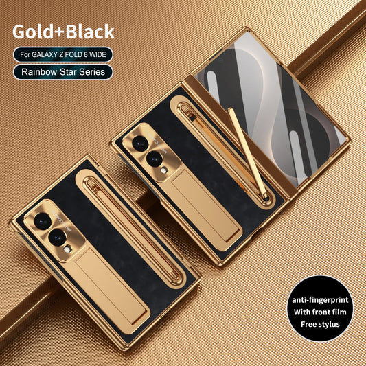 Leather Golden Electroplated Phone Case With Back Screen Glass and Stylus For Galaxy Z Fold 8