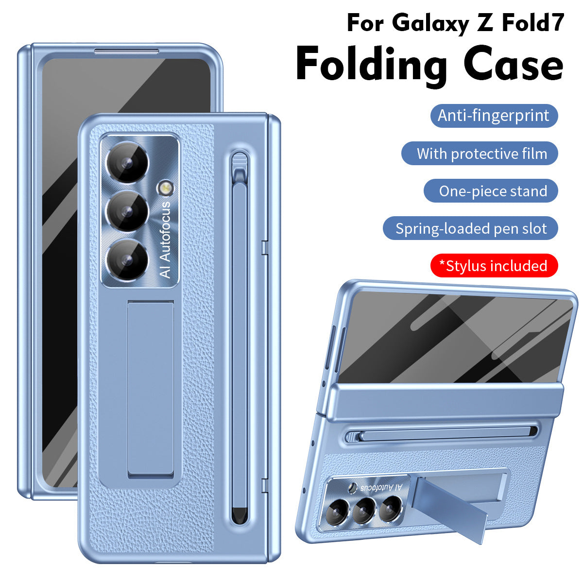Leather Golden Electroplated Phone Case With Back Screen Glass and Stylus For Galaxy Z Fold 8
