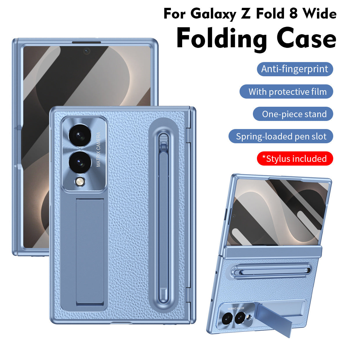 Leather Golden Electroplated Phone Case With Back Screen Glass and Stylus For Galaxy Z Fold 8