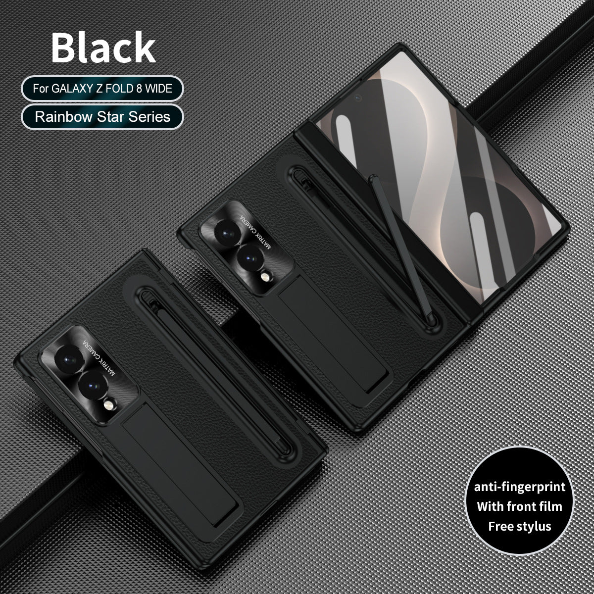 Leather Golden Electroplated Phone Case With Back Screen Glass and Stylus For Galaxy Z Fold 8