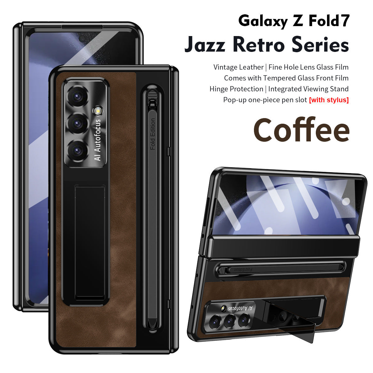 Jazz Retro Style Anyi-fall Protective Leather Phone Case For Galaxy Fold 8