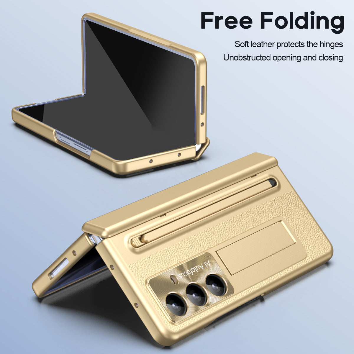 Leather Golden Electroplated Phone Case With Back Screen Glass and Stylus For Galaxy Z Fold 8