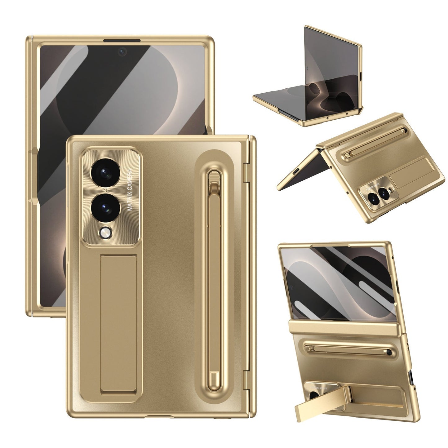 Armor Electroplated Phone Case With Pen Tray & Stylus & Glass Film For Galaxy Z Fold 8