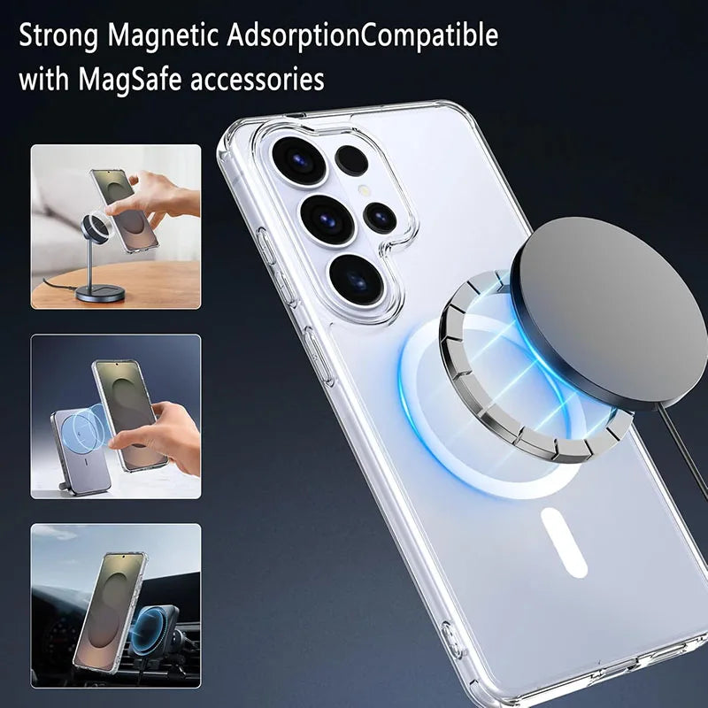 Galaxy S26 Ultra MagSafe Clear Case – Magnetic Ring Stand & Qi2 Wireless Charging