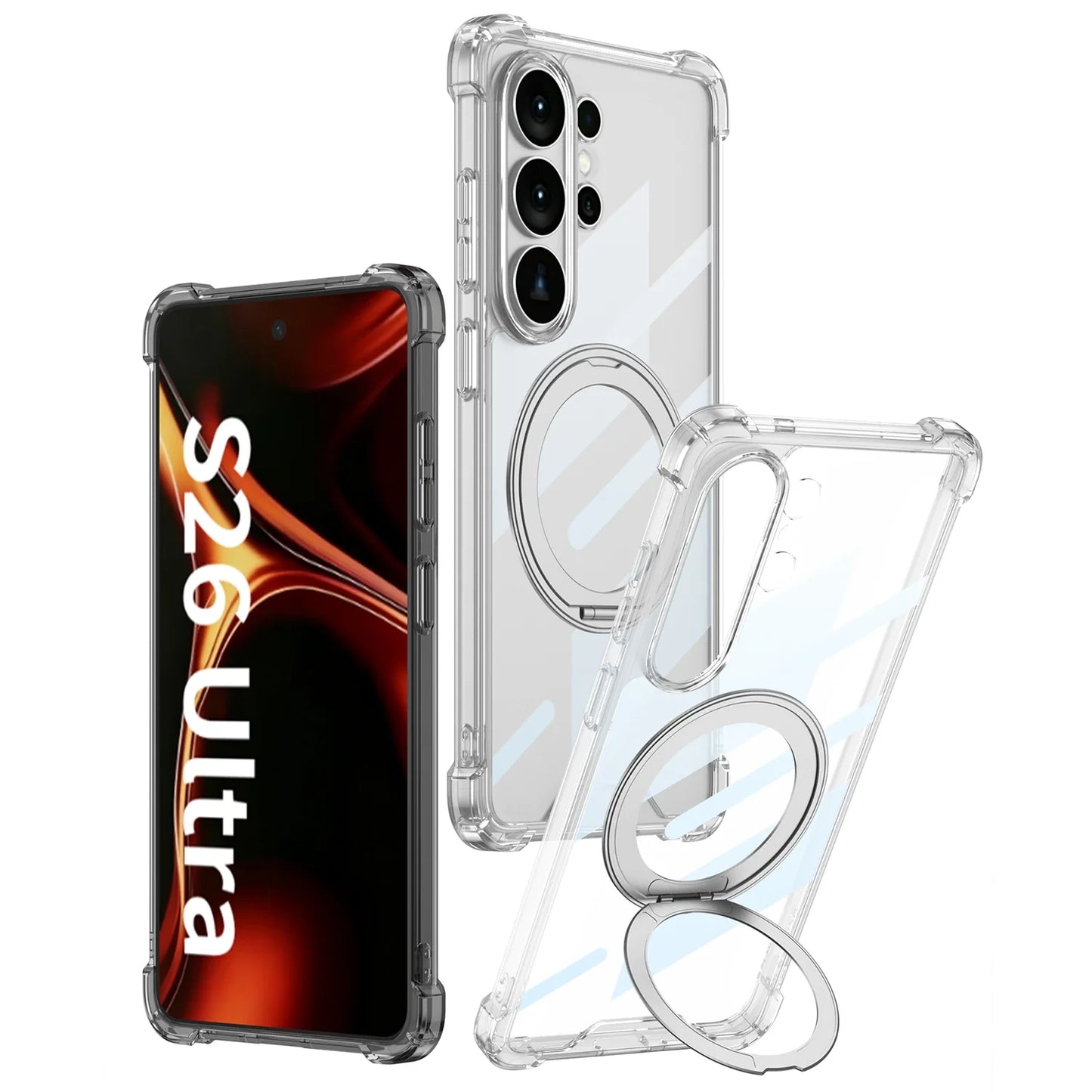 Galaxy S26 Ultra MagSafe Clear Case – 360° Rotating Stand & Qi2 Wireless Charging Cover