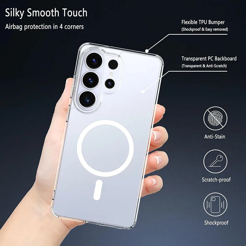 Galaxy S26 Ultra MagSafe Clear Case – Magnetic Ring Stand & Qi2 Wireless Charging