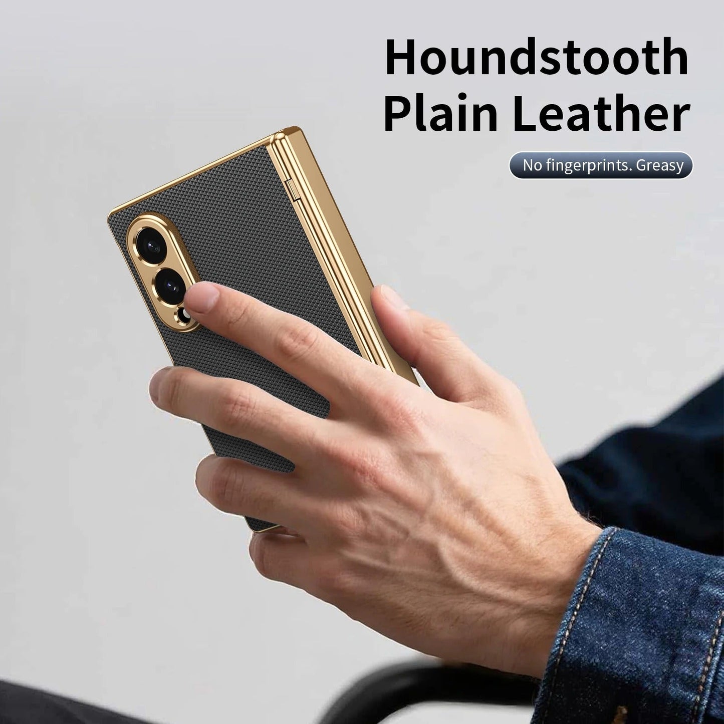 Leather Golden Border Phone Case with Steel Film for Samsung Galaxy Z Fold 8