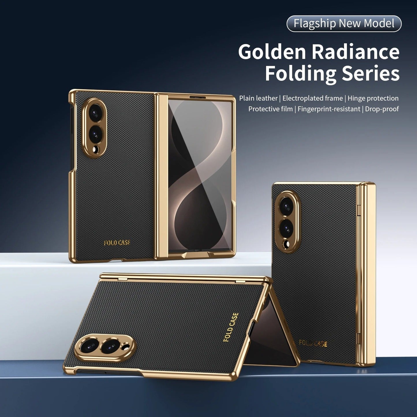 Leather Golden Border Phone Case with Steel Film for Samsung Galaxy Z Fold 8