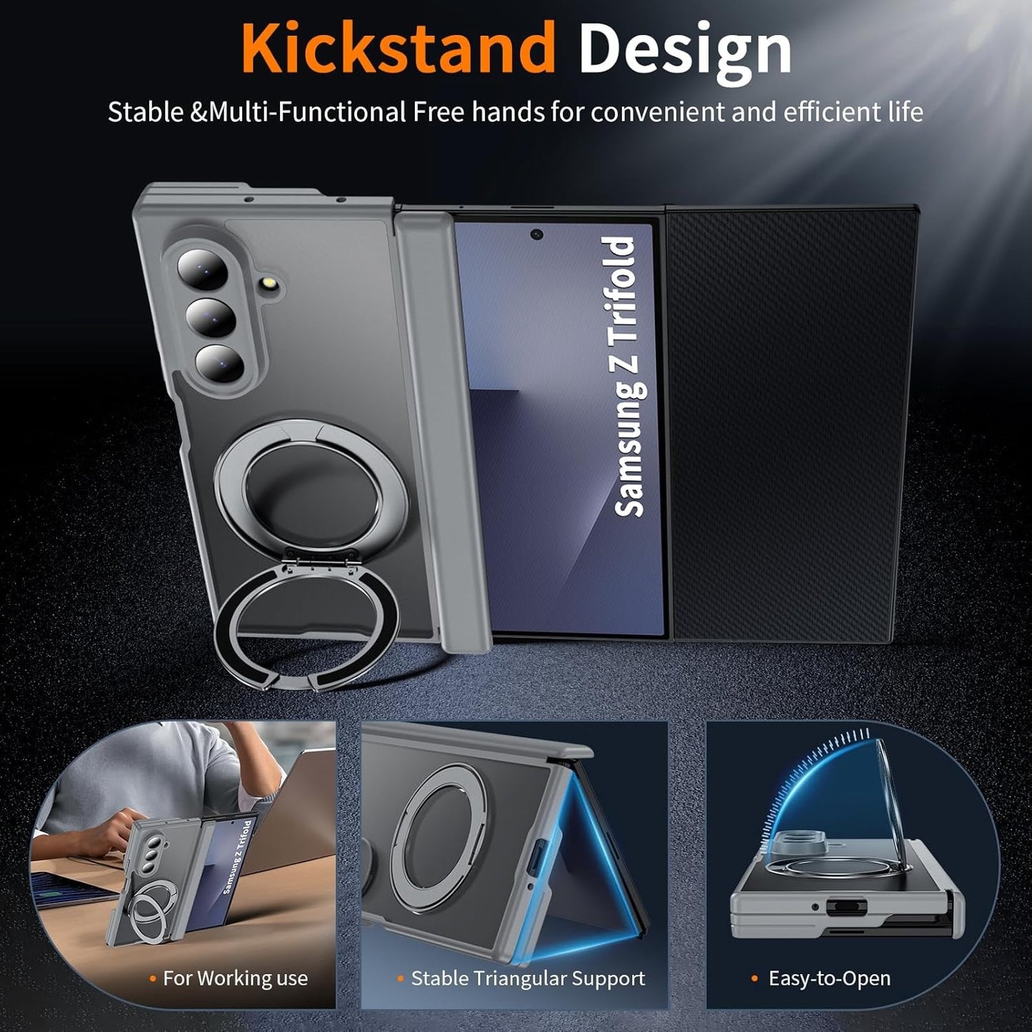 Titan™ Armor Galaxy Z TriFold 2026 Magnetic Stand Case | Dual-Hinge Guard & 360 Kickstand